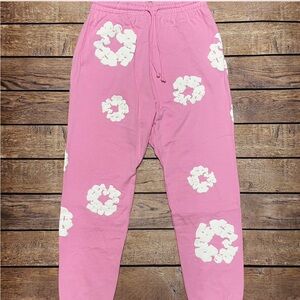 Pink Sweatpants with White Floral Design